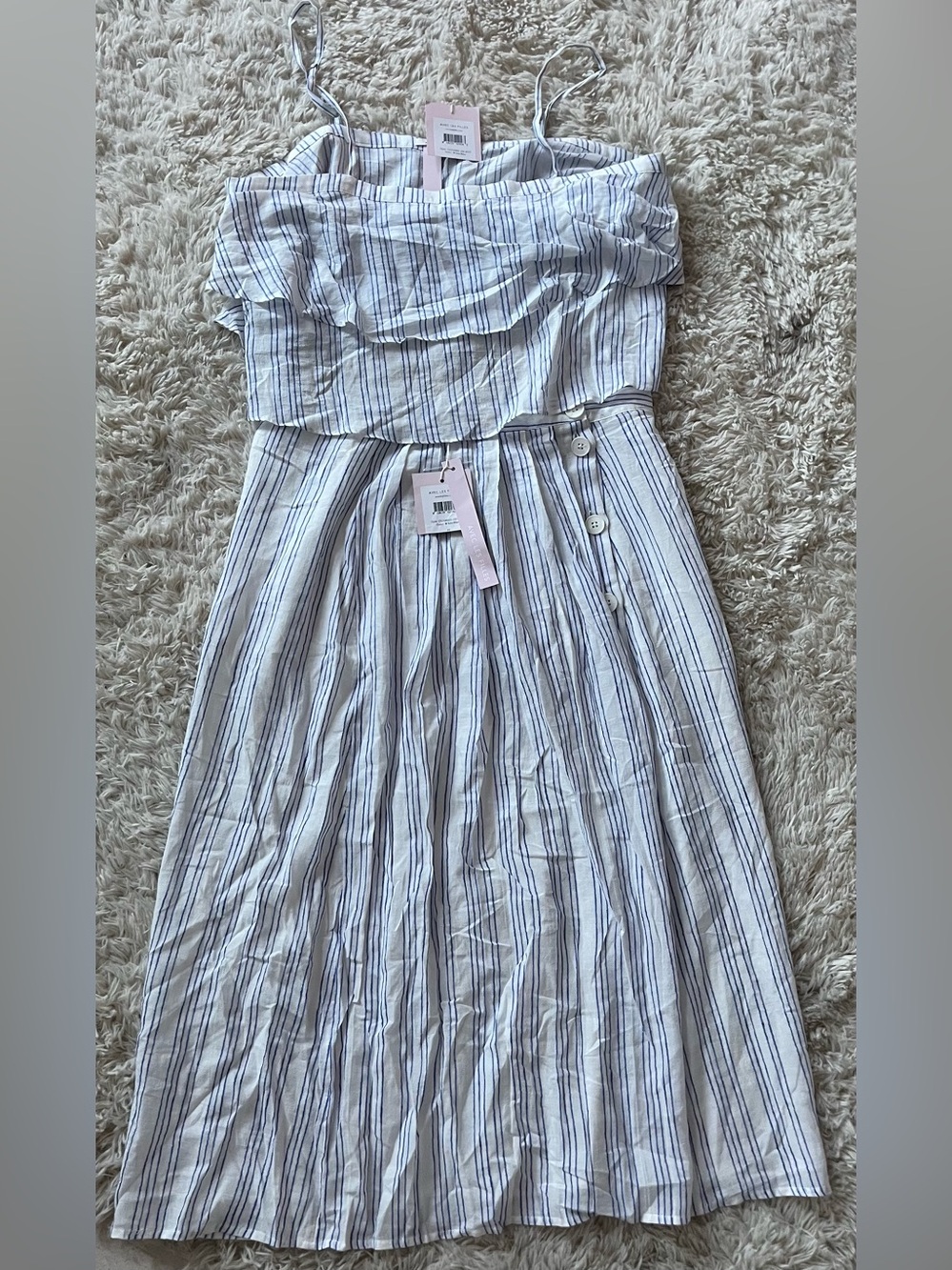 Avec Les Filles White and Blue Striped Two-Piece Skirt Set